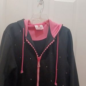 Zippered hooded sweat shirt size large , cute , just not my size anymore